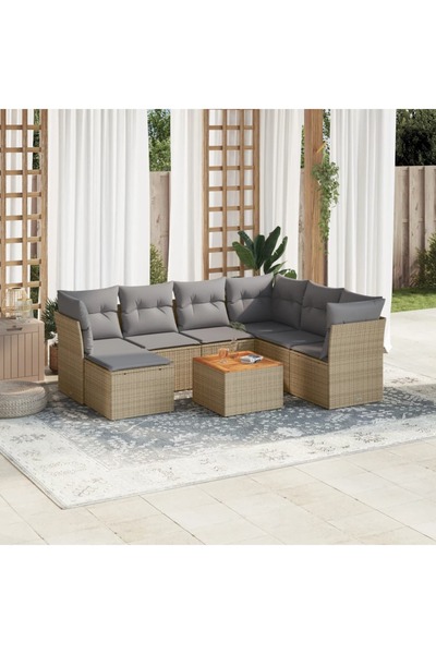 vidaxl Garden sofa set, 8 pieces, with cushions, beige, polyrattan
