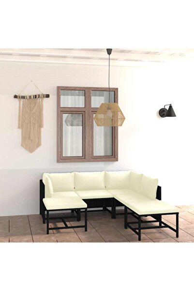 vidaxl Set mobilier de gradina cu perne, 7 piese, negru, poliratan