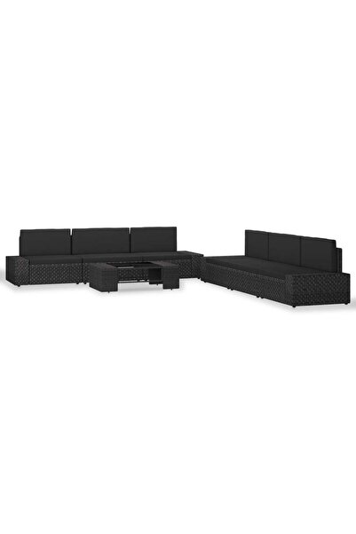 vidaxl Set mobilier de gradina, 7 piese, negru, poliratan