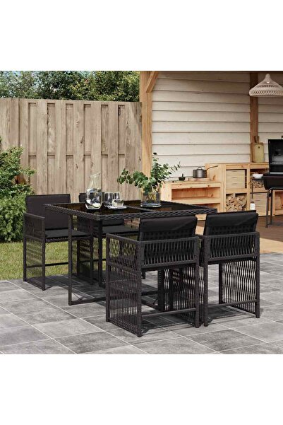 vidaxl Set mobilier de gradina cu perne, 5 piese, negru, poliratan