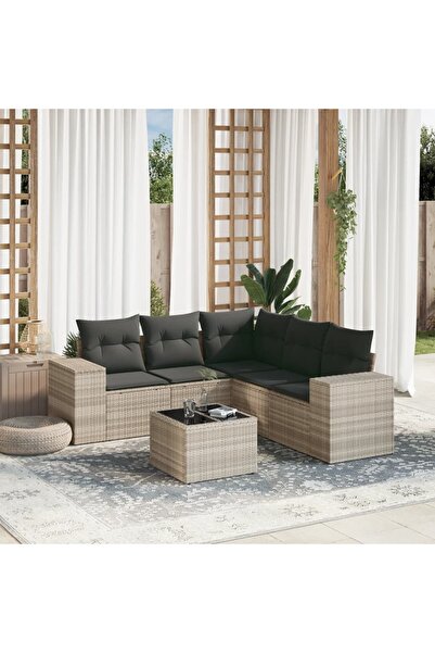 vidaxl Set canapele de gradina cu perne, 6 piese gri deschis poliratan