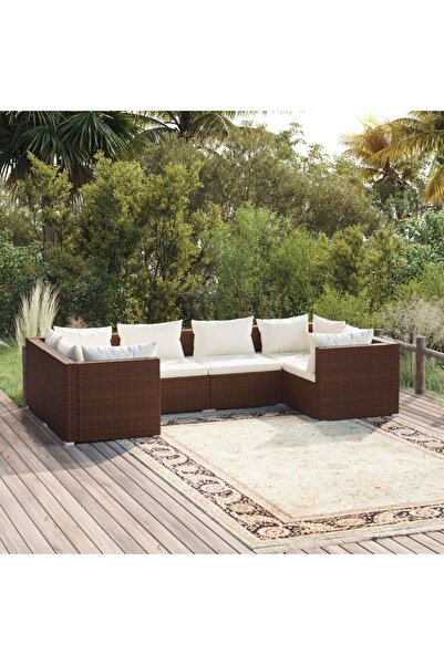 vidaxl Set mobilier de gradina cu perne, 6 piese, maro, poliratan