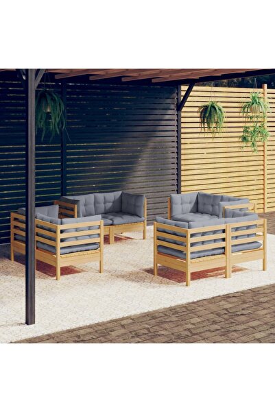 vidaxl Garden furniture set with cushions, 8 pieces, grey, pine wood