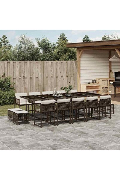vidaxl Set mobilier de gradina cu perne, 15 piese, maro, poliratan