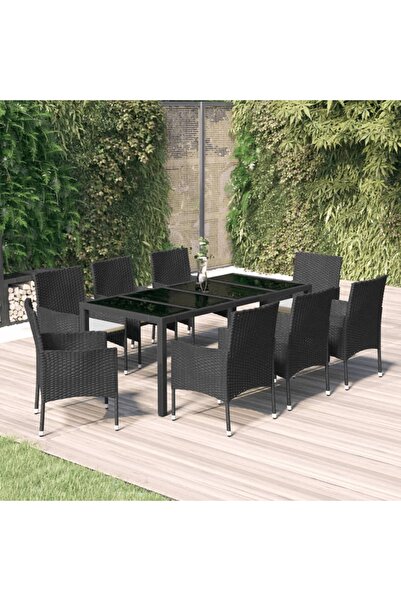 Concept Set mobilier de grădină cu perne, 9 piese, negru, poliratan