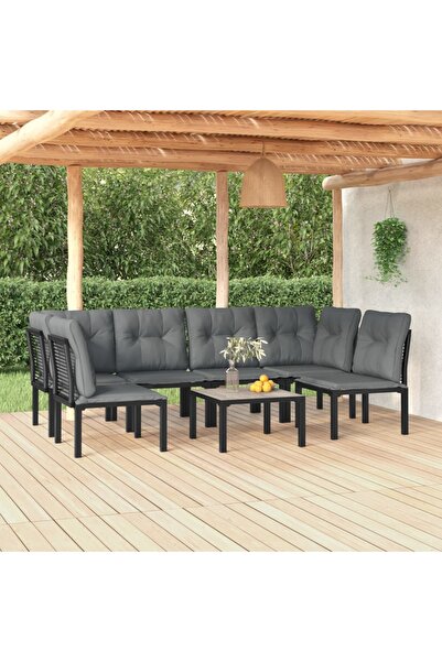 vidaxl Set mobilier de gradina, 7 piese, negru È™i gri, poliratan