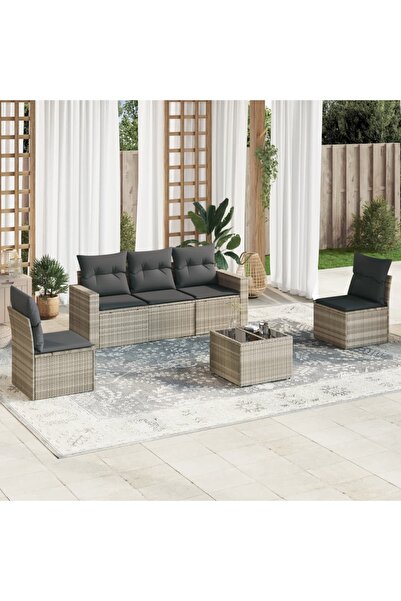 vidaxl Set canapele de gradina cu perne, 6 piese gri deschis poliratan
