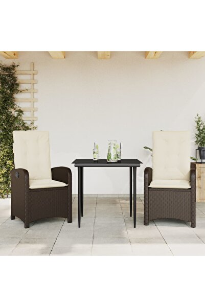 vidaxl Garden furniture set with cushions, 3 pieces, brown, polyrattan