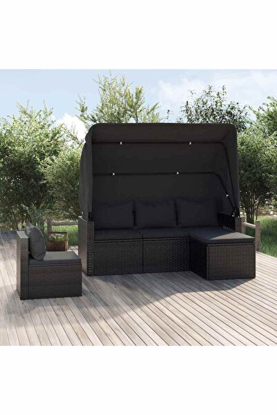 vidaxl Set mobilier de gradina cu perne, 4 piese, negru, poliratan