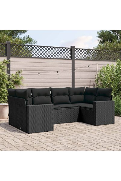vidaxl Set mobilier de gradina cu perne, 6 piese, negru, poliratan