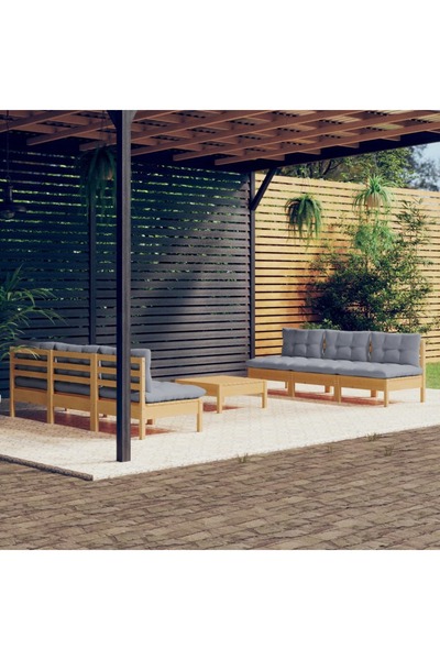 vidaxl Set mobilier gradina cu perne gri, 7 piese, lemn masiv de pin