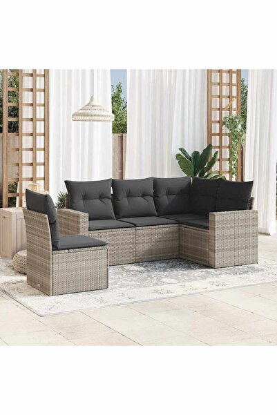 vidaxl Set canapele de gradina cu perne, 5 piese gri deschis poliratan