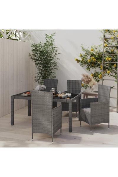 vidaxl Set mobilier de exterior cu perne, 5 piese, gri, poliratan