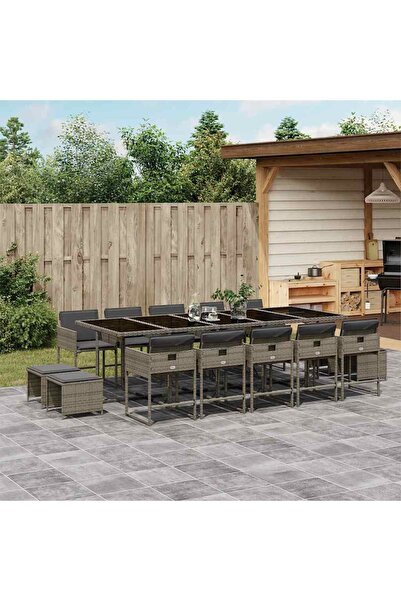 vidaxl Set mobilier de gradina cu perne, 15 piese, gri, poliratan
