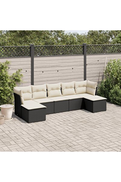 vidaxl Set canapele de gradina cu perne, 7 piese, negru, poliratan