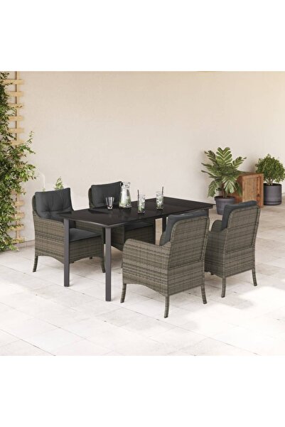 vidaxl Set mobilier de gradina cu perne, 5 piese, gri, poliratan