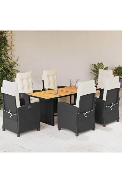 vidaxl Set mobilier de gradina cu perne, 7 piese, negru, poliratan