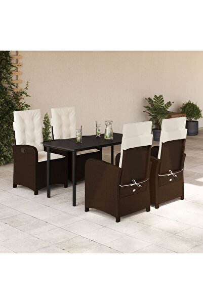 vidaxl Set mobilier de gradina, 5 piese, cu perne, maro, poliratan