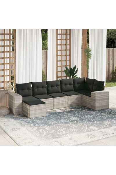 vidaxl Set canapele de gradina cu perne, 7piese gri deschis poliratan
