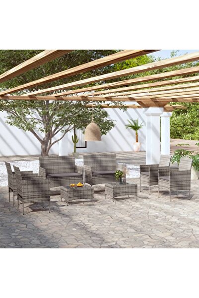 vidaxl Set mobilier de gradina cu perne, 8 piese, gri, poliratan