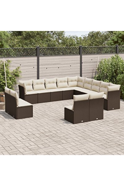 vidaxl Garden sofa set with cushions, 13 pieces, brown, polyrattan