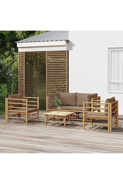 Concept Set mobilier de grădină cu perne gri taupe, 5 piese, bambus