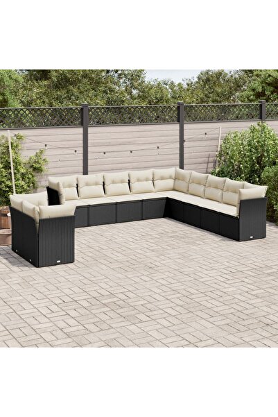 vidaxl Set canapele de gradina cu perne, 11 piese, negru, poliratan