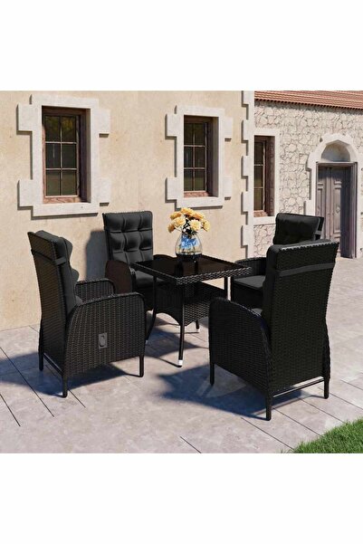 vidaxl Set mobilier gradina, 5 piese, negru, poliratan È™i sticla