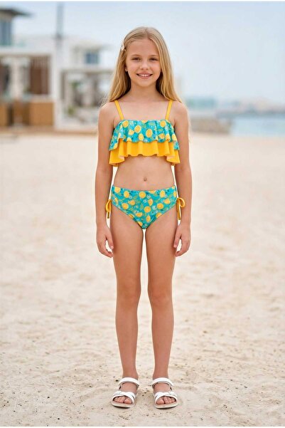 NEW Kız Çocuk Limon Desenli Bikini