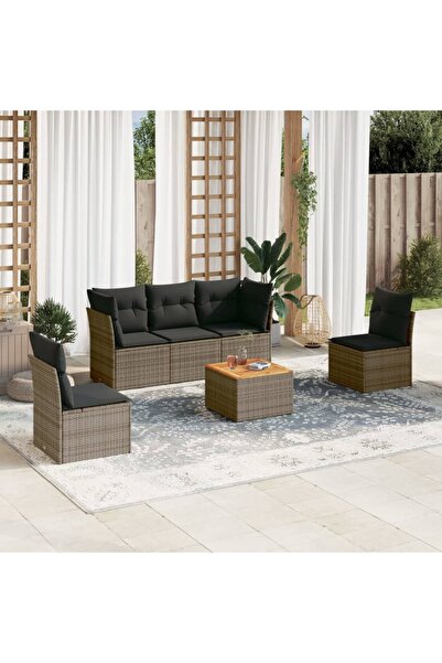 vidaxl Garden furniture set with cushions, 6 pieces, grey, polyrattan