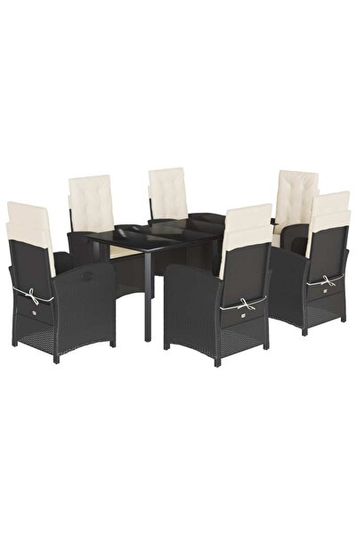 vidaxl Garden furniture set with cushions, 7 pieces, black, polyrattan