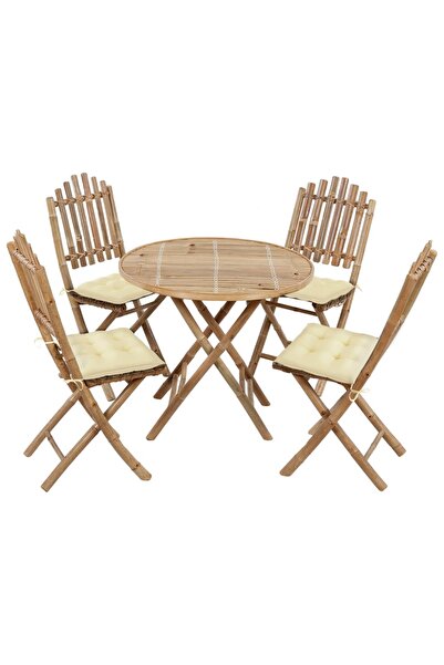 vidaxl Set mobilier de exterior pliabil, cu perne, 5 piese, bambus