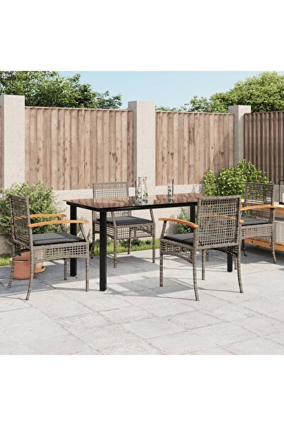 vidaxl Garden furniture set with cushions, 5 pieces, grey, polyrattan