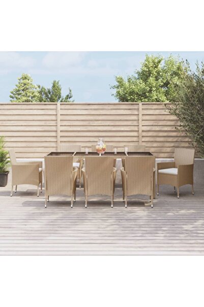vidaxl 9-piece garden table set with cushions, beige, polyrattan