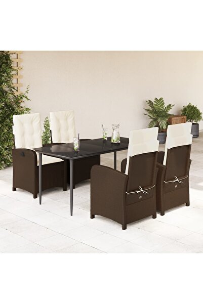 vidaxl Set mobilier de gradina, 5 piese, cu perne, maro, poliratan