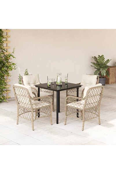 vidaxl Garden furniture set with cushions, 5 pieces, beige, polyrattan