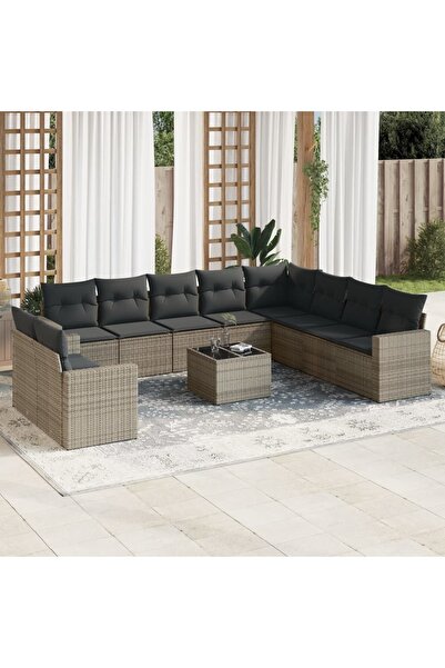 vidaxl Set canapele de gradina cu perne, 11 piese, gri, poliratan