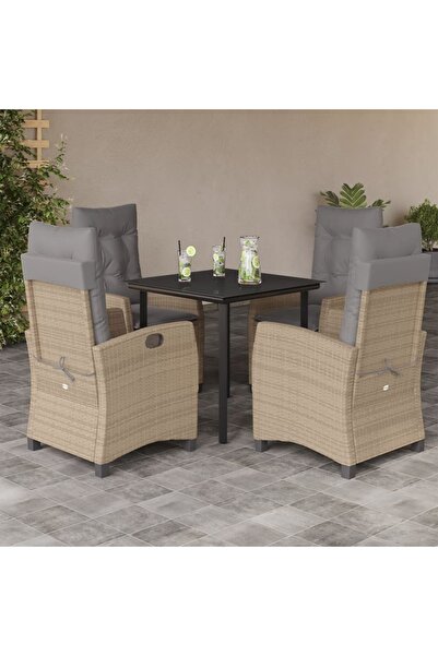 vidaxl 5-piece garden furniture set with cushions, beige, polyrattan