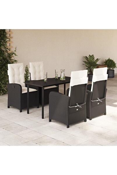 vidaxl Garden furniture set with cushions, 5 pieces, black, polyrattan