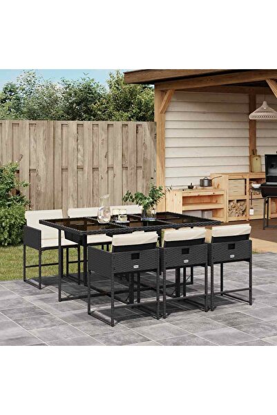 vidaxl Set mobilier de gradina cu perne, 7 piese, negru, poliratan
