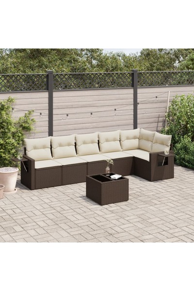 vidaxl Garden sofa set with cushions, 7 pieces, brown, polyrattan