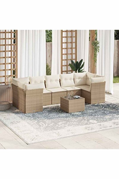 vidaxl Garden sofa set, 8 pieces, with cushions, beige, polyrattan