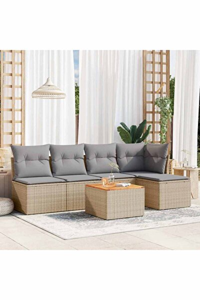 vidaxl Set canapele de gradina cu perne, 6 piese, bej, poliratan