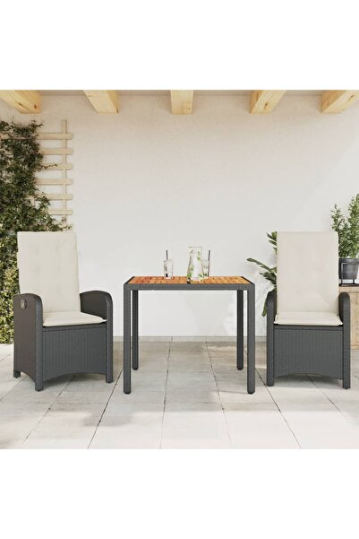 vidaxl Garden furniture set with cushions, 3 pieces, black, polyrattan