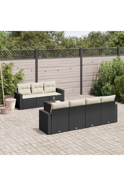 vidaxl Garden furniture set with cushions, 8 pieces, black, polyrattan
