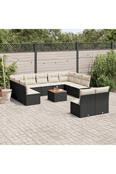 vidaxl Set canapele de gradina, 12 piese, cu perne, negru, poliratan