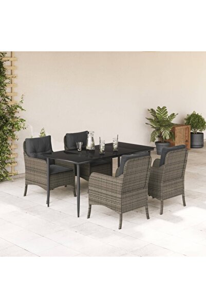 vidaxl Garden furniture set with cushions, 5 pieces, grey, polyrattan