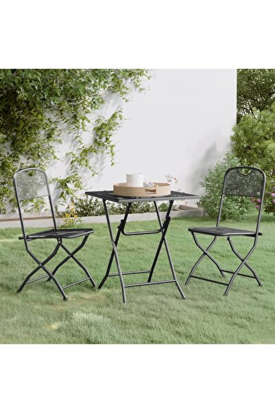 vidaxl Set mobilier gradina 3 piese antracit plasa metalica expandata