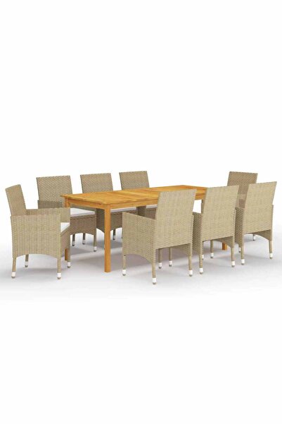 vidaxl Set mobilier de gradina, 9 piese, bej