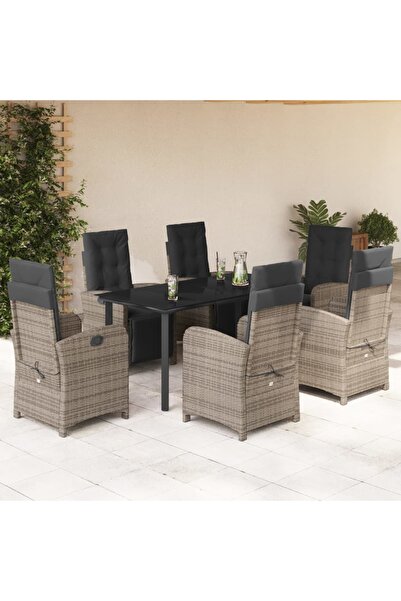 vidaxl Set mobilier de gradina cu perne, 7 piese, gri, poliratan